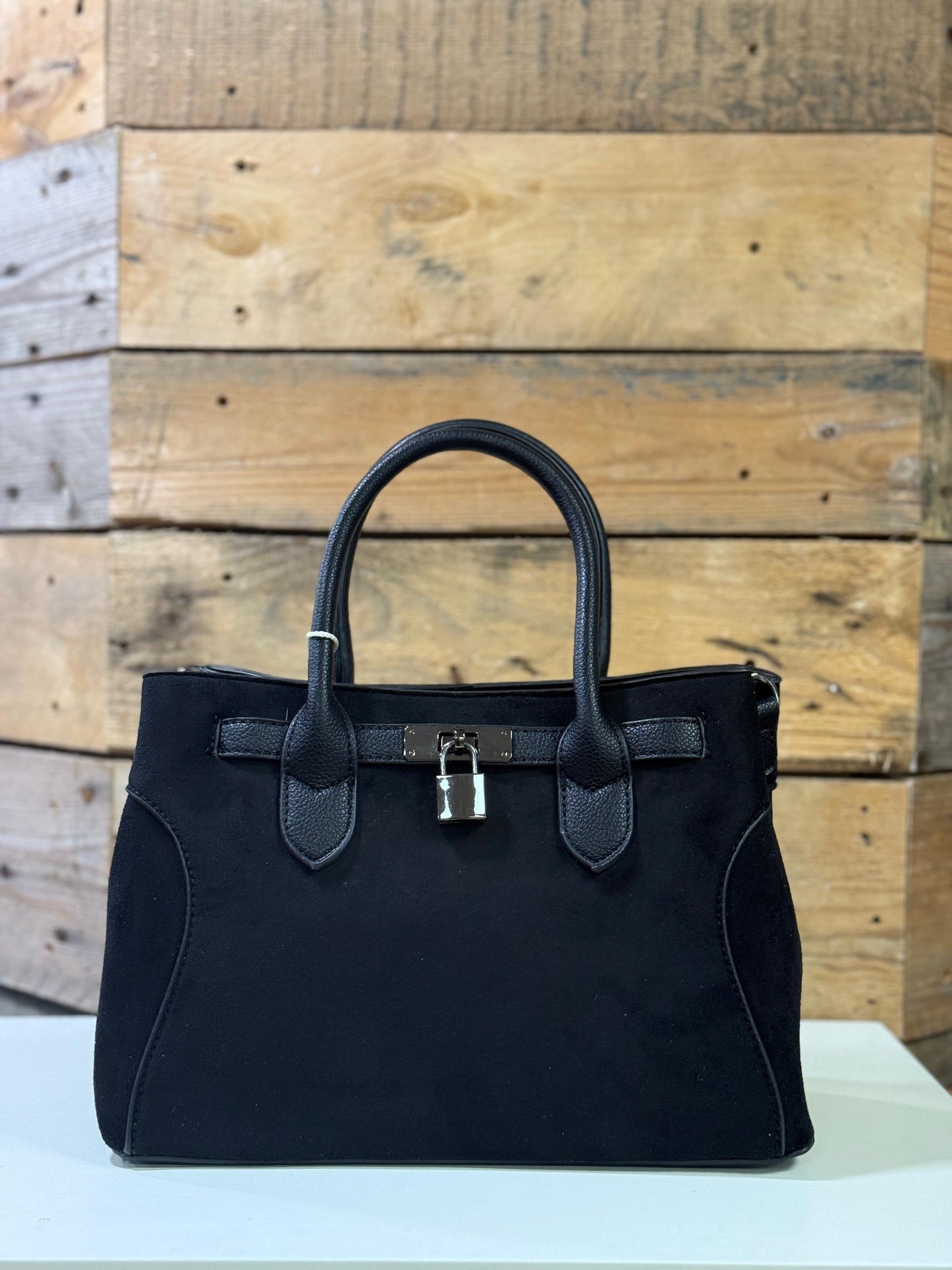 hannah k - 'Hailey' Black Small Faux Suede Handbag