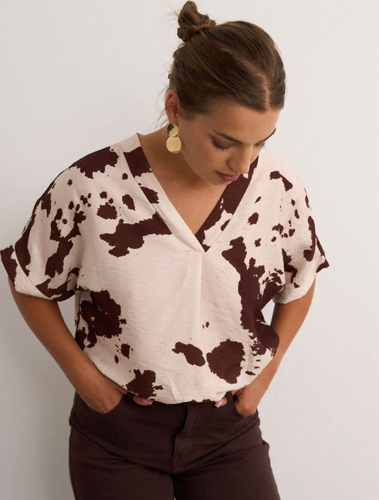 Brown Cow Print Blouse