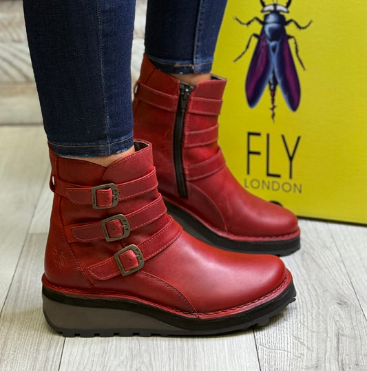 Fly London - Deep Red Leather Wedge Boot