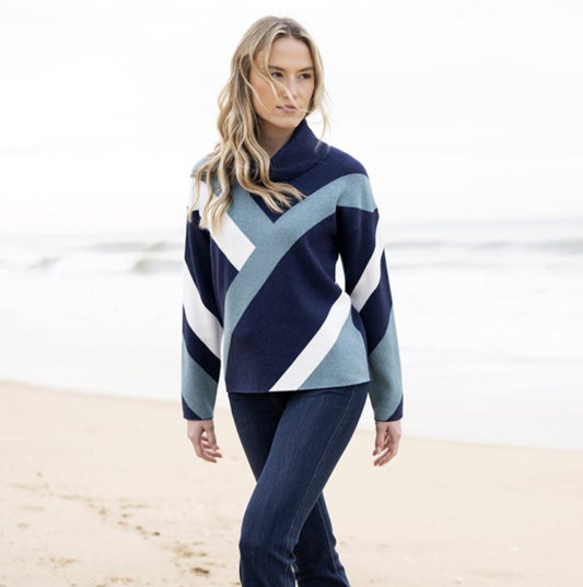 Marble - Teal/Navy Geometric Jumper