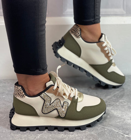 hannah k - Cream/Khaki Detailed Trainer