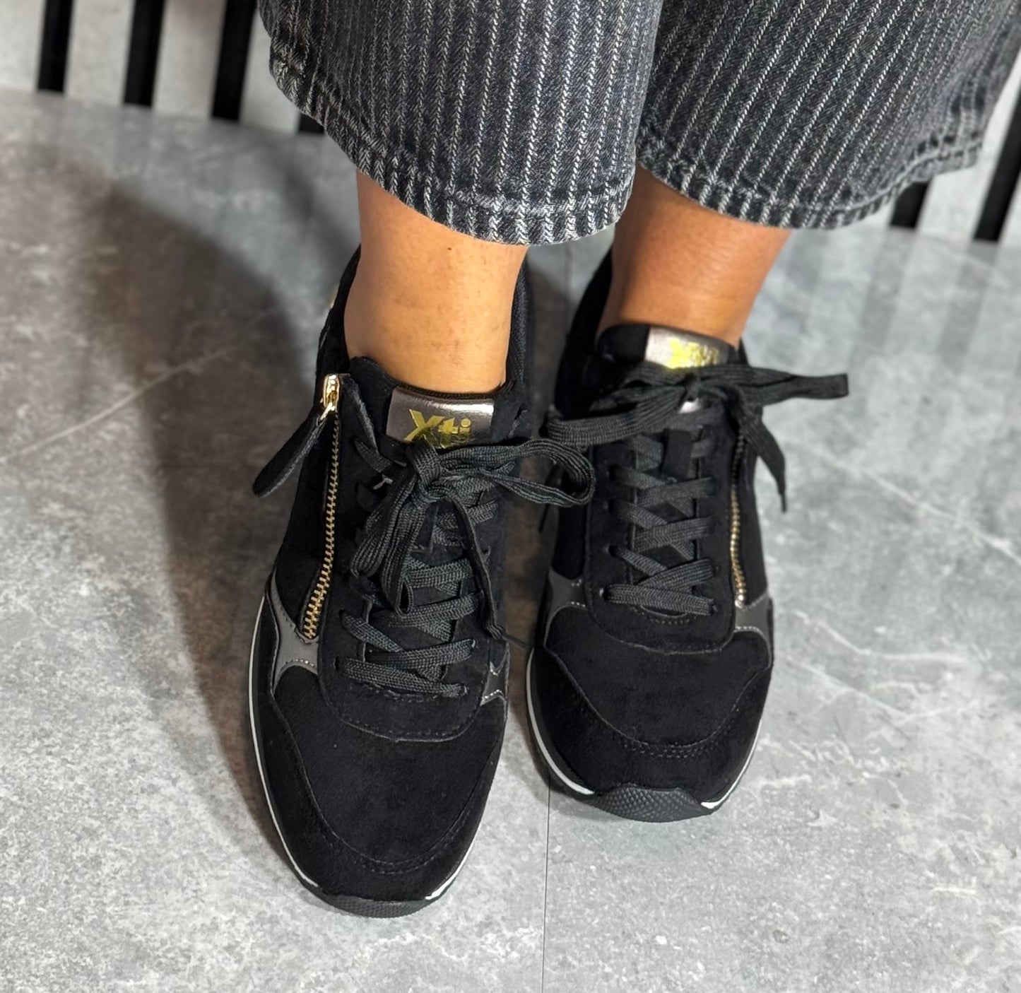 Xti - Black Faux Suede Side Zip Trainer (146368)