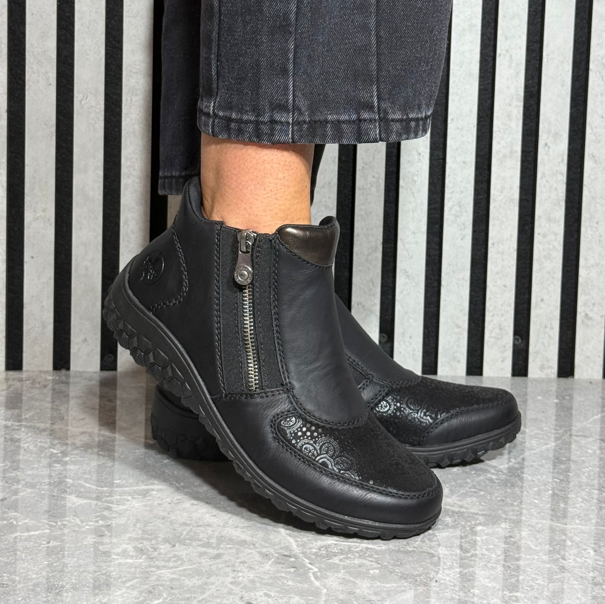 Rieker - Black Extra Wide Stretch Casual Boot