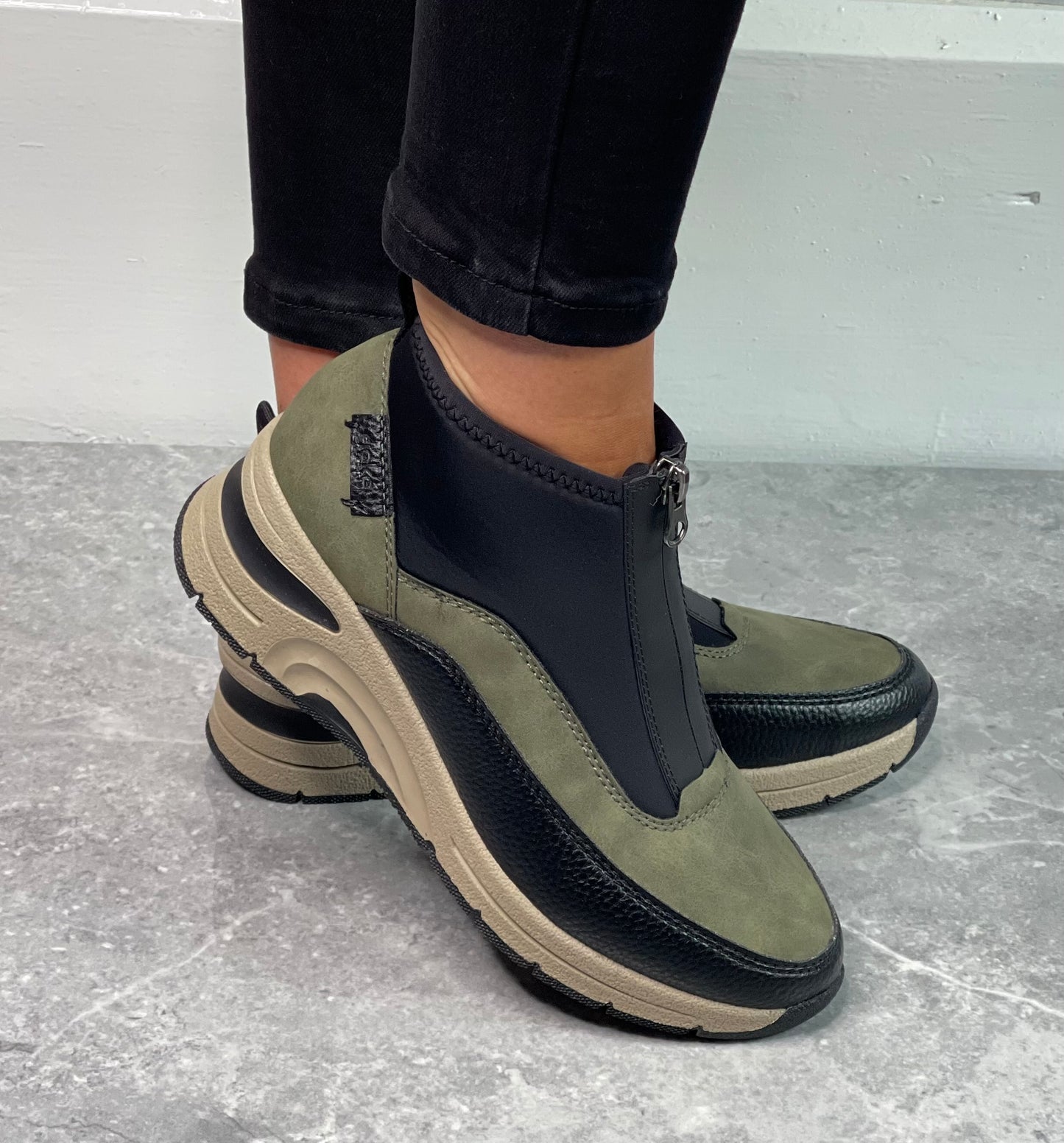 Rieker - Khaki Front Zip Sock Trainer Boot