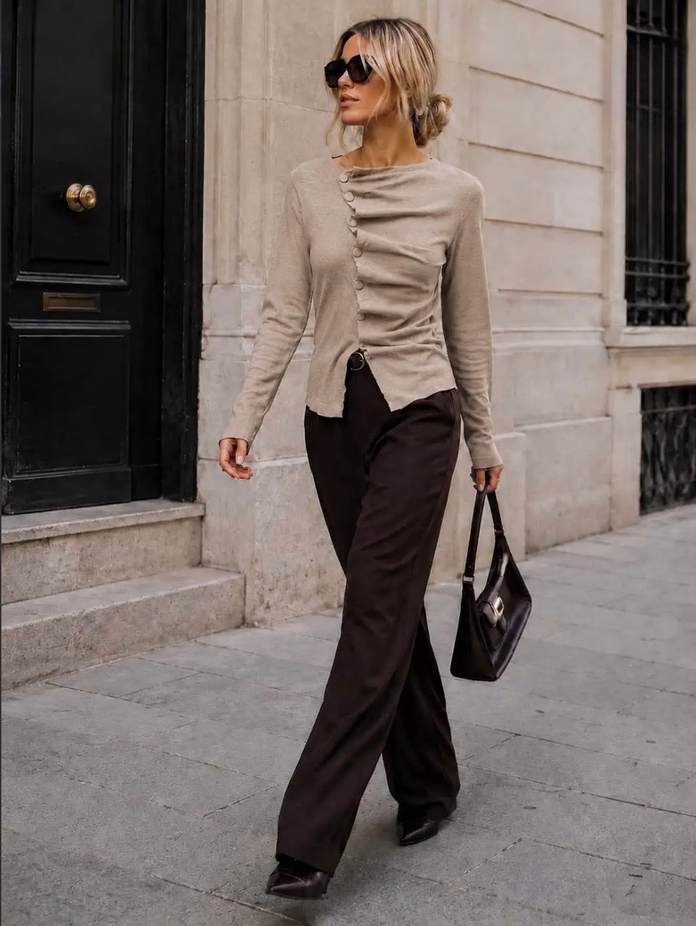 Taupe Draped Knit Cardi