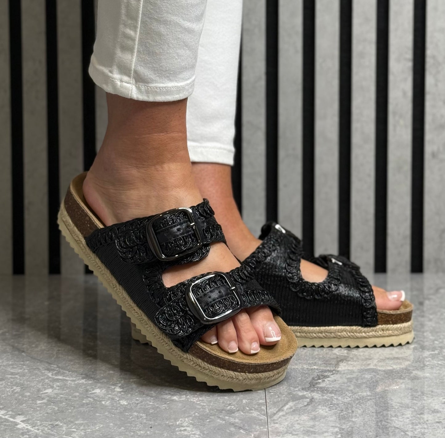 Xti - Black Double Buckle Sandal (145072)