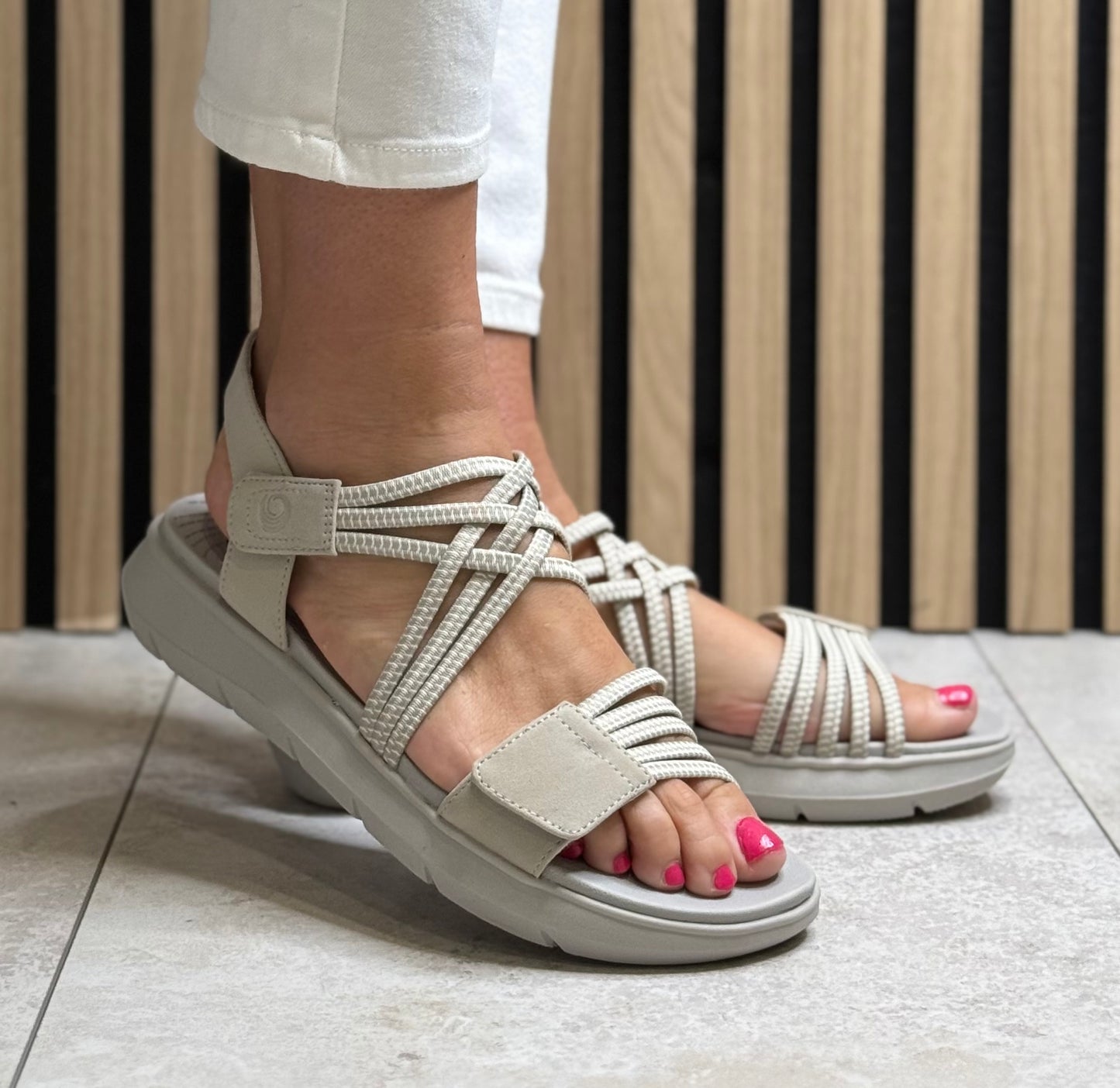 Jana - Stone Velcro Strap Sandal