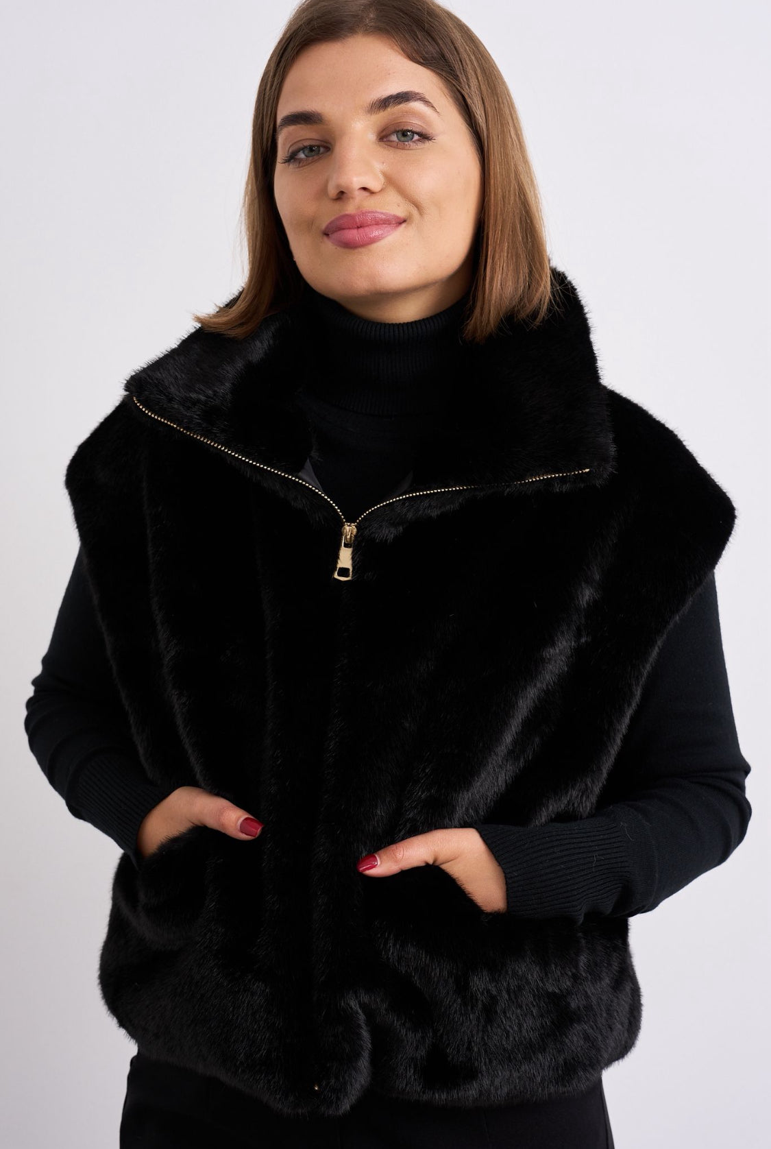 Black Faux Fur Gilet.