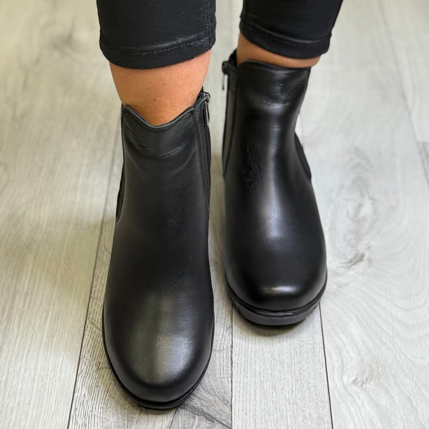Lotus - 'Dresden' Black Leather Wedge Boot