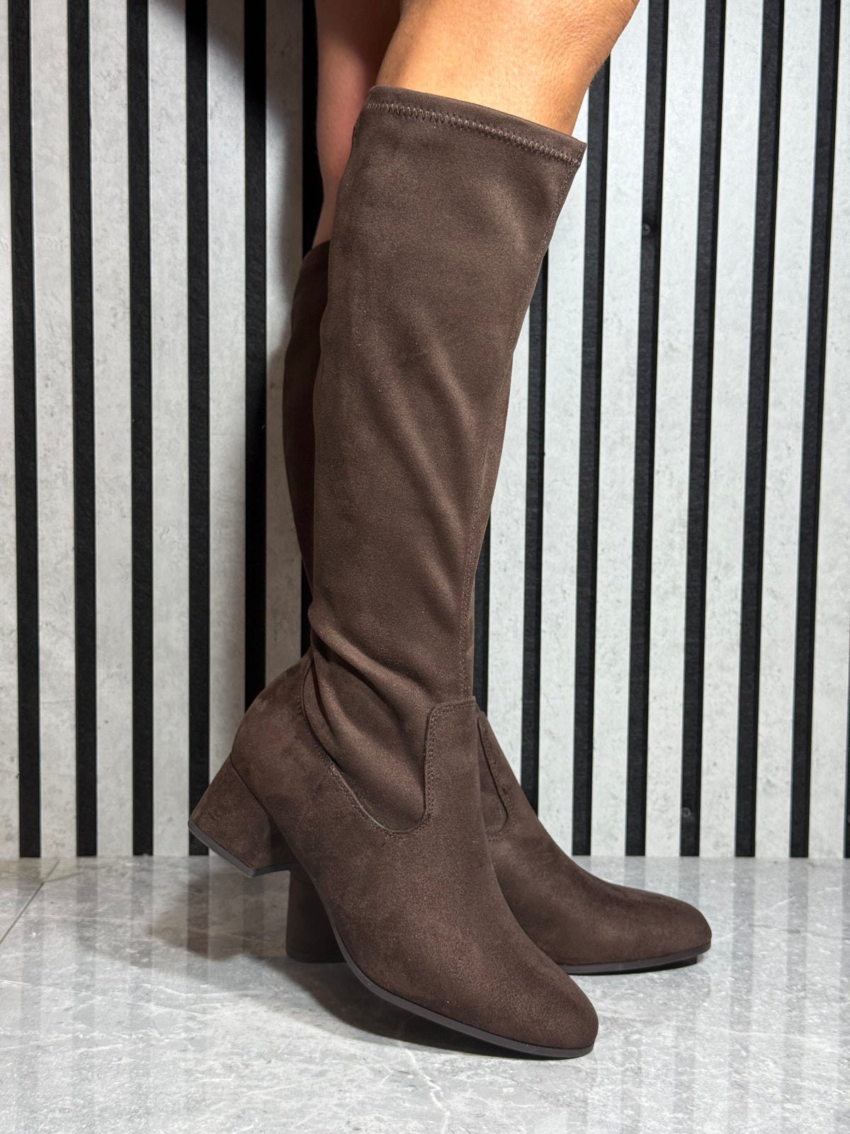 Jana -  Mocca Faux Suede Long Boot