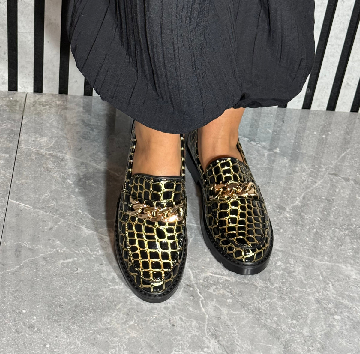 Zanni & Co - 'Bling Ring' Patent Croc Effect Loafer