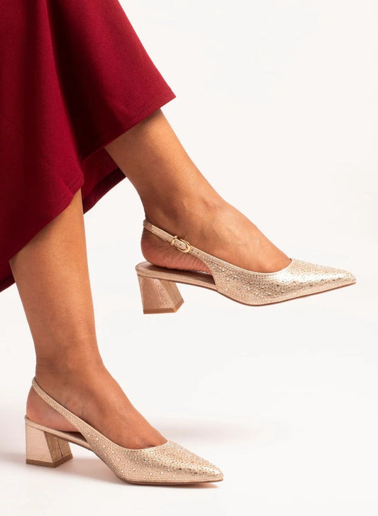 Lunar - 'Milan' Gold Diamante Slingback Shoe