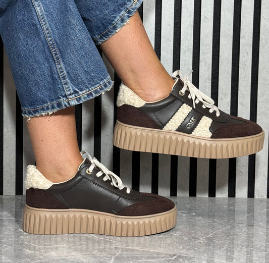 Marco Tozzi - Chocolate/Teddy Trim Platform Trainer