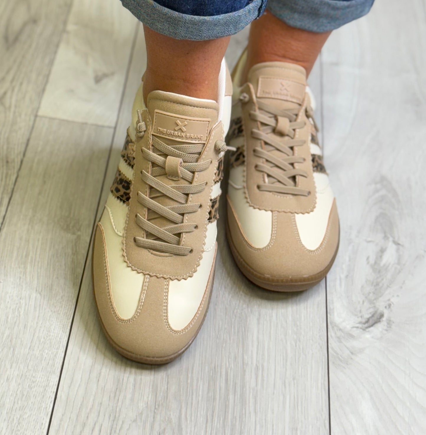 Xti - Beige/Leopard Gum Sole Trainer (144330)
