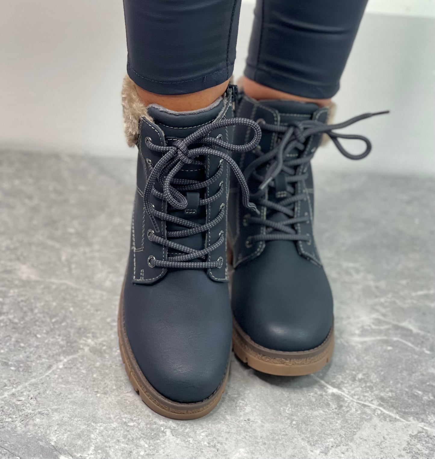 S Oliver - Navy Fur Trim 'Tex' Boot