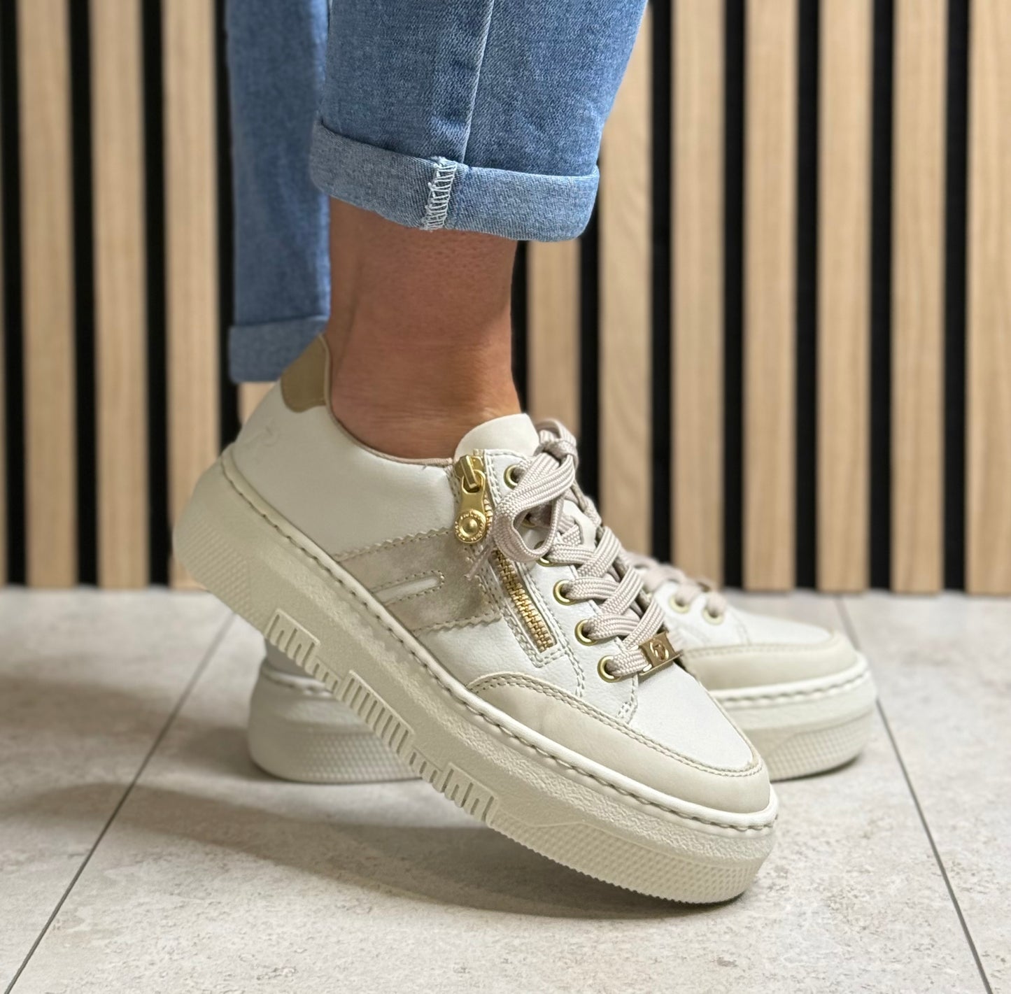 Rieker - Off White Platform Leather Trainer