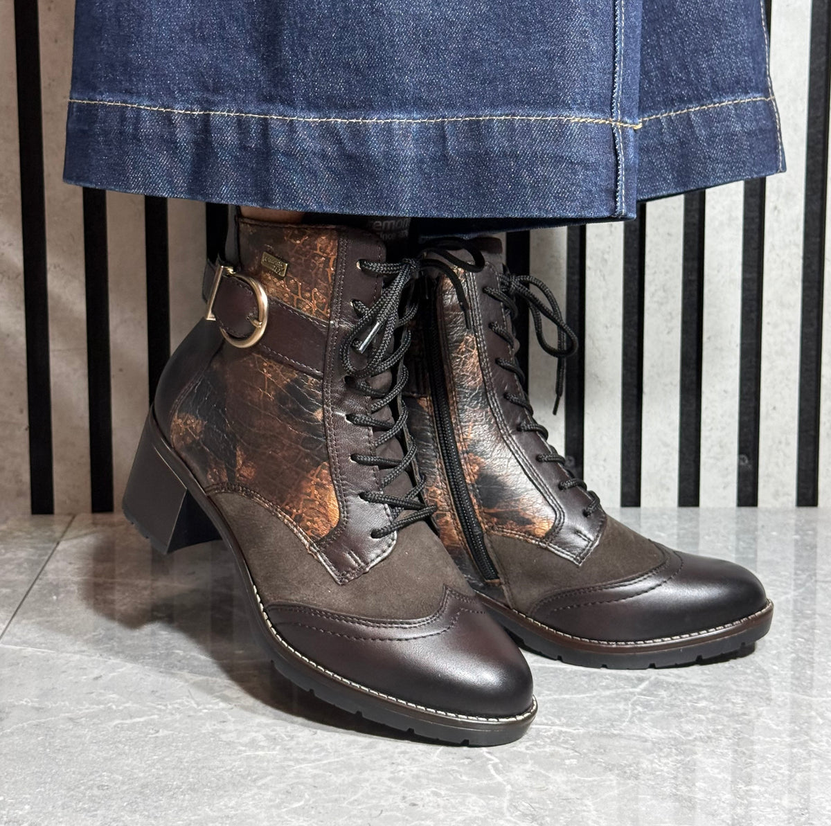 Remonte - Brown Combo 'Tex' ~Block Heel Boot