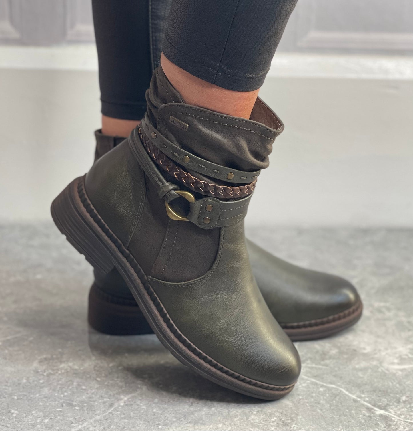 Jana - Olive Strap Detail 'Tex' Boot