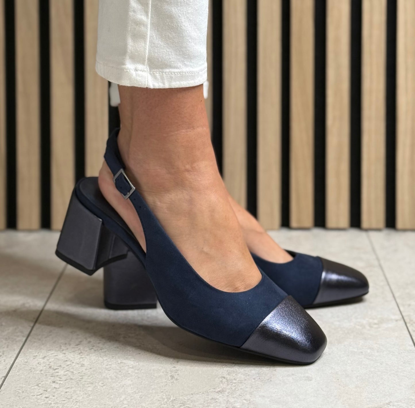 Marco Tozzi - Navy Block Heel Slingback