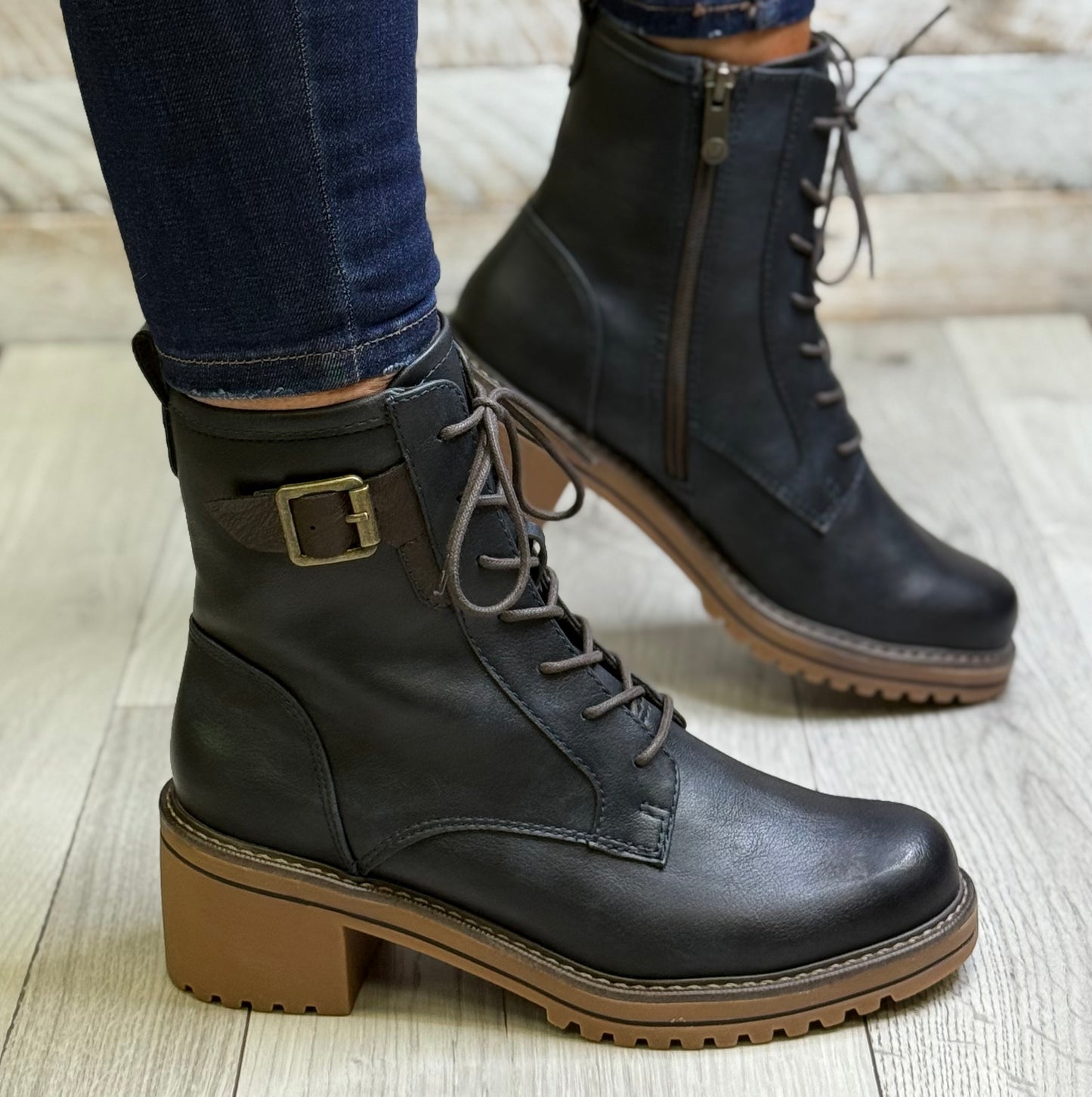 Marco Tozzi - Navy Buckle Detail Boot