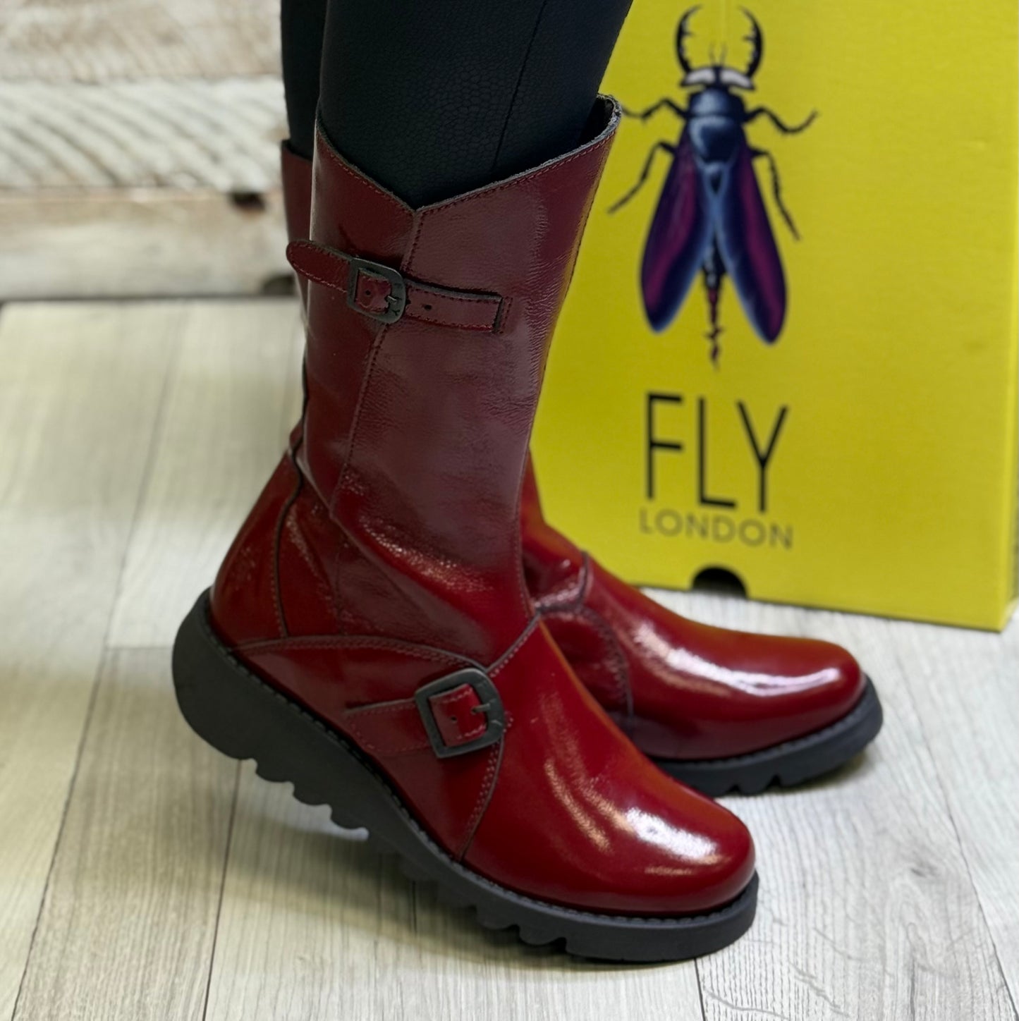 Fly London - Red Patent Mid Leather Boot