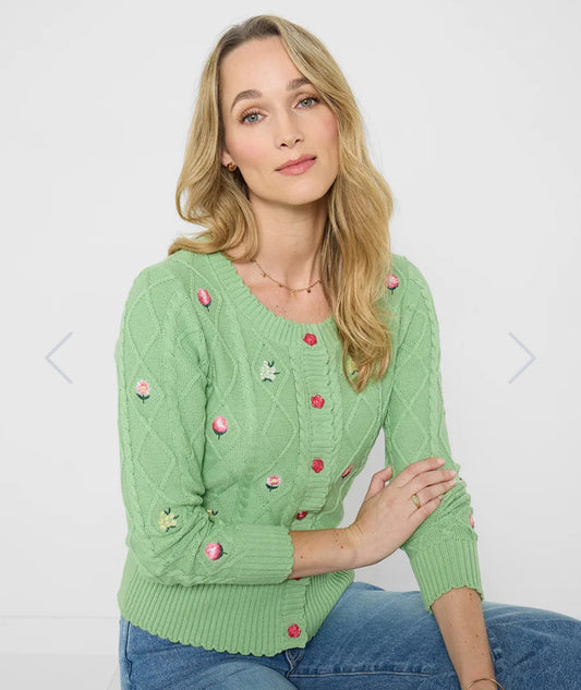 Joe Browns - ‘Penny’ Embroidered Floral Cable Knit Cardigan
