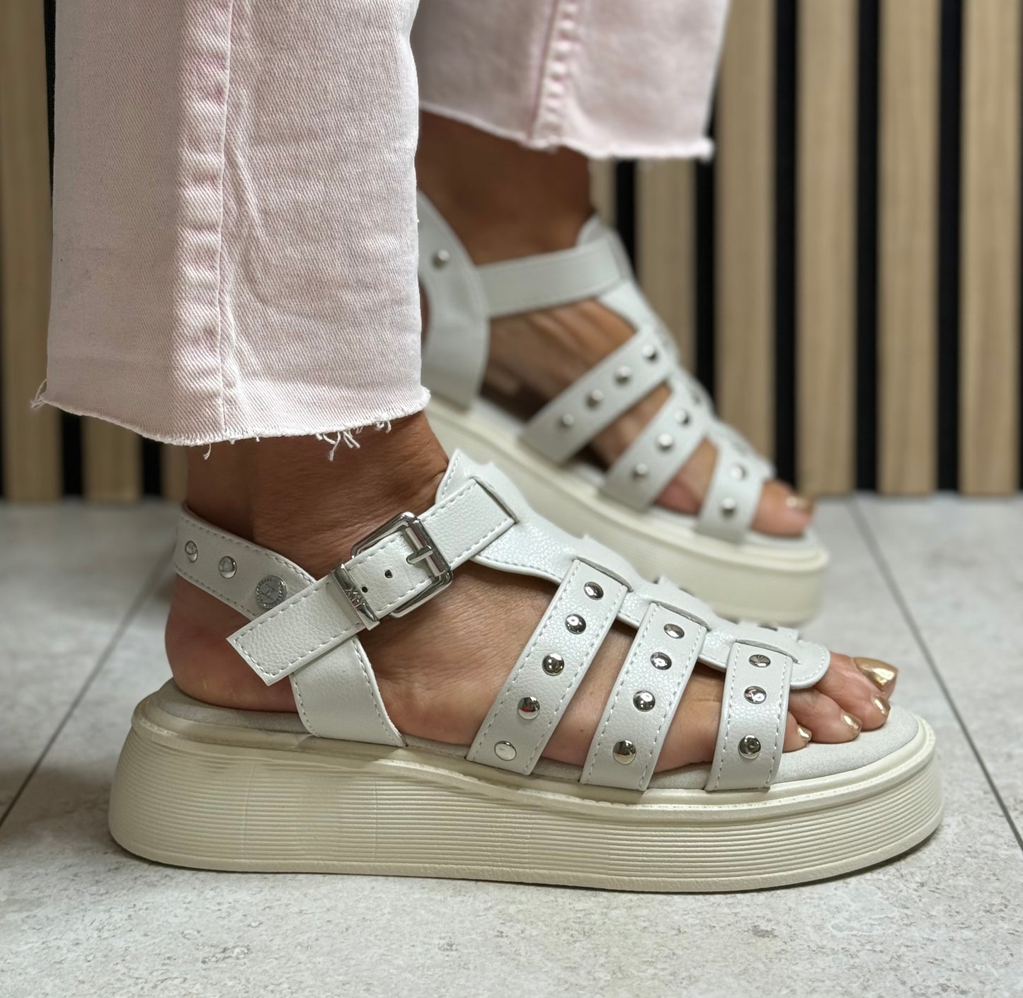 Xti - Off White Stud Detail Gladiator Sandal (145238)