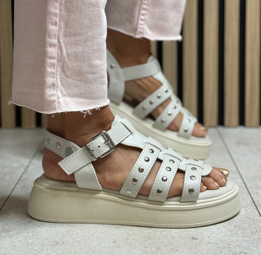 Xti - Off White Stud Detail Gladiator Sandal (145238)