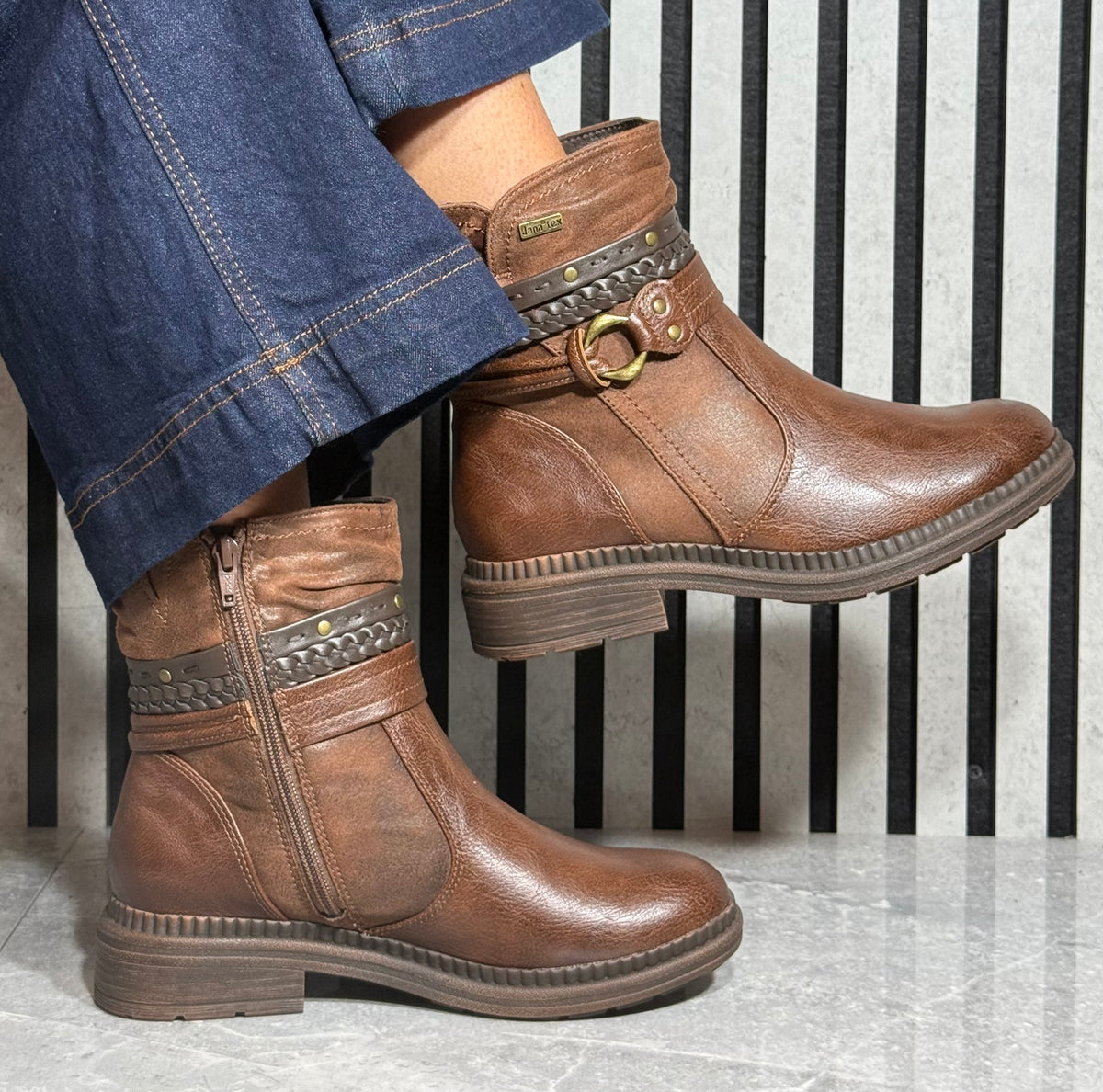 Jana - Cognac Strap Detail Boot
