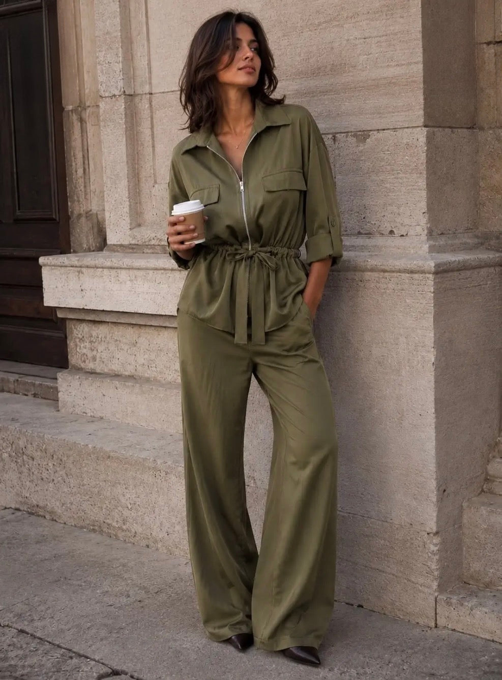 Khaki 2 Pc Trouser Suit
