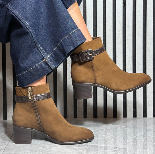 Tamaris - Cognac Suede Block Heel Boot