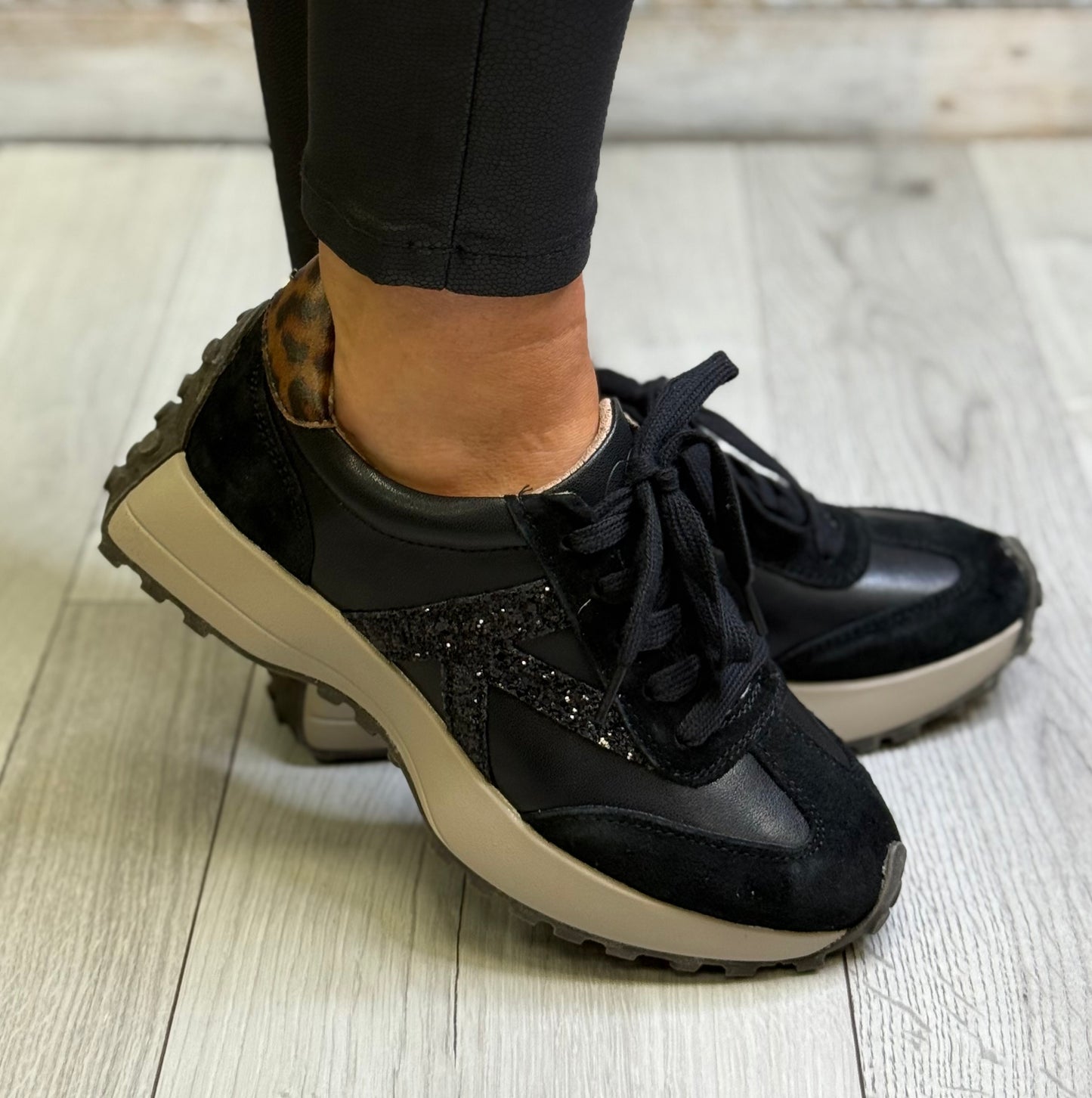 Kate Appleby - ‘Clement' Black Glitz Combo Trainer