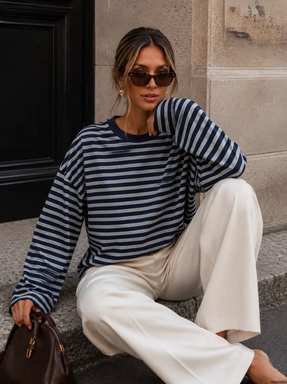 Navy/Grey Stripe L/S Tee