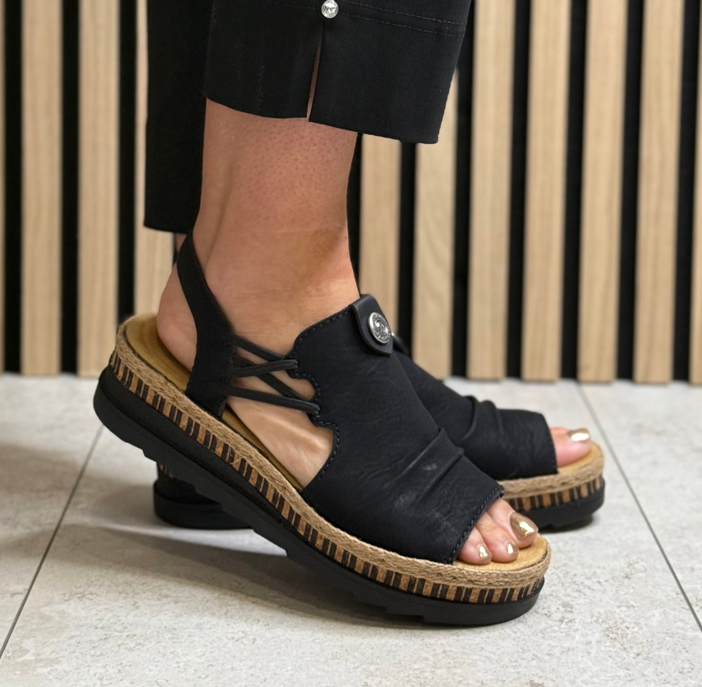 Rieker - Black Detailed Sandal
