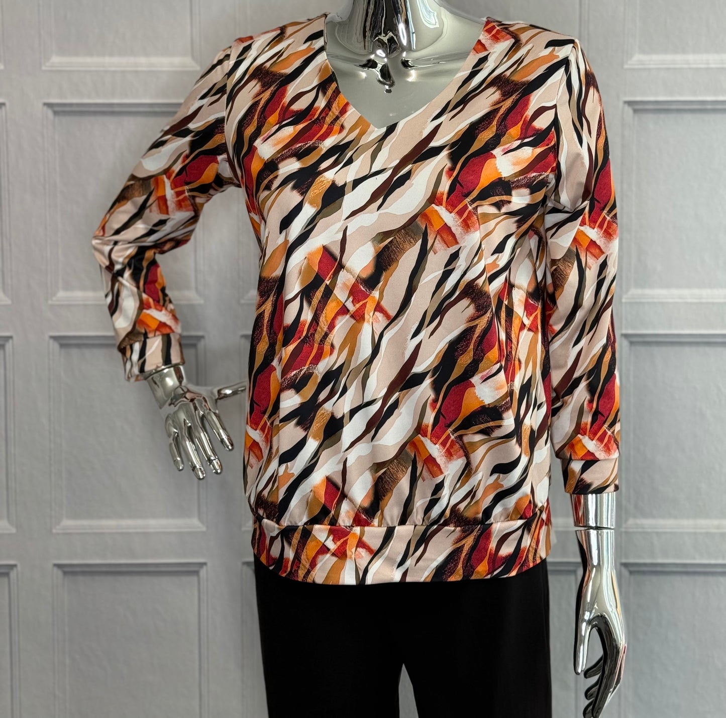 Yew - Orange Multi V Neck Top
