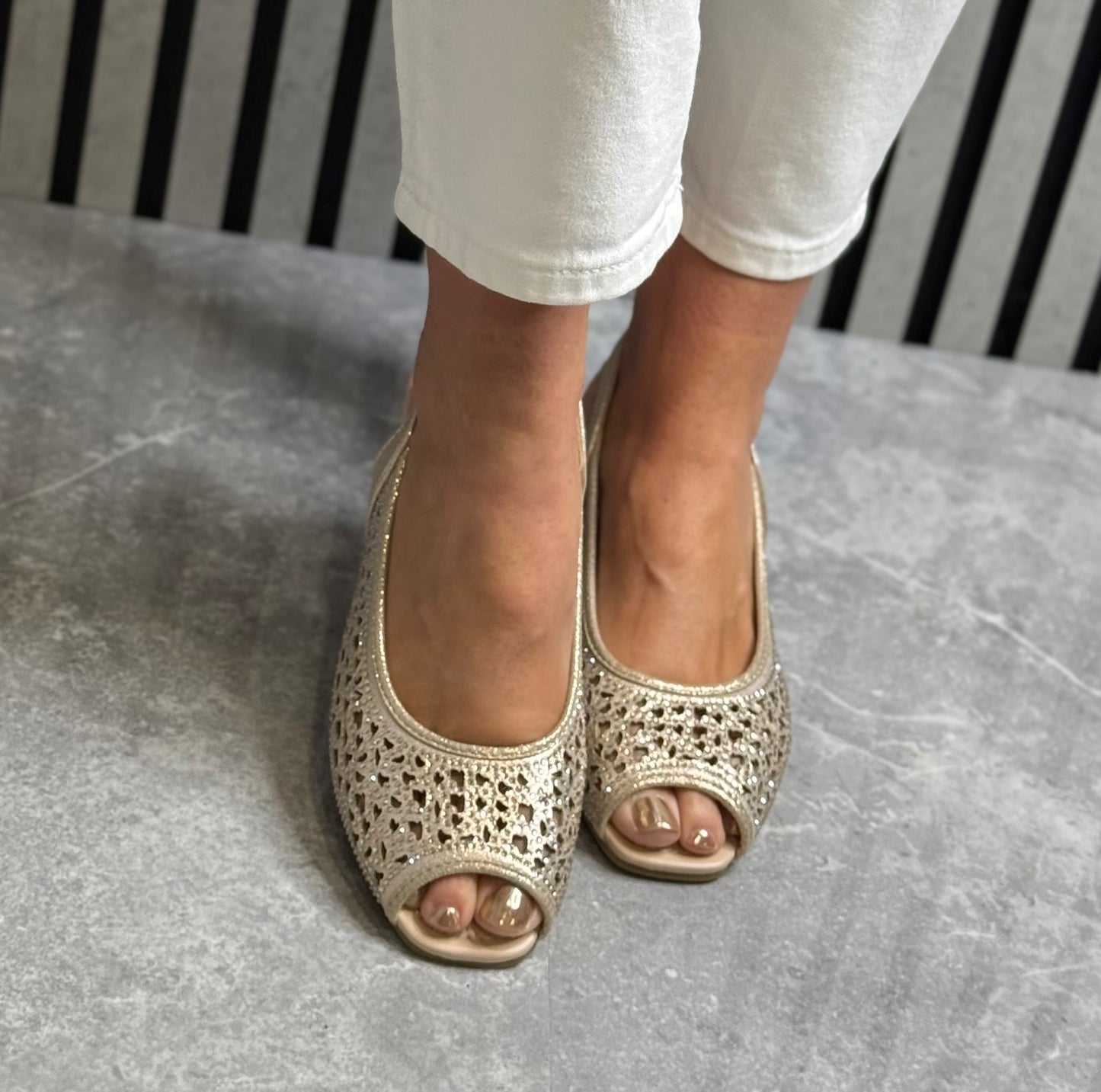 Lunar - 'Ramona' Gold Peep Toe Shoe