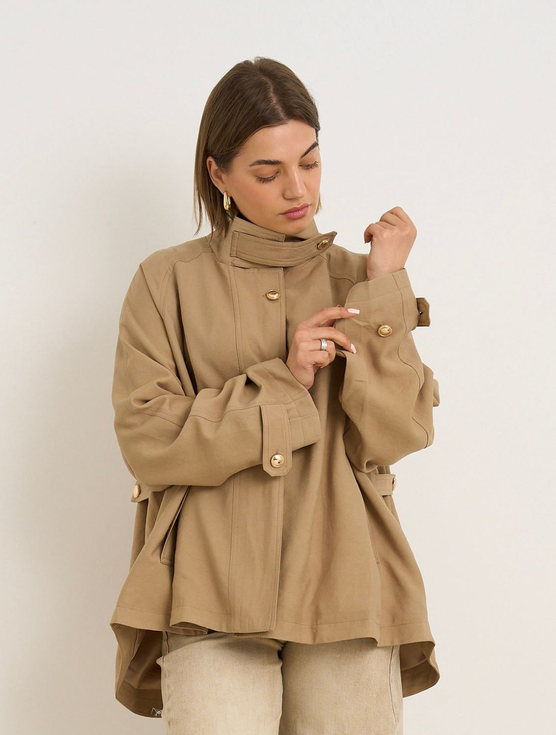 Light Coffee Funnel Neck Oversized Mac