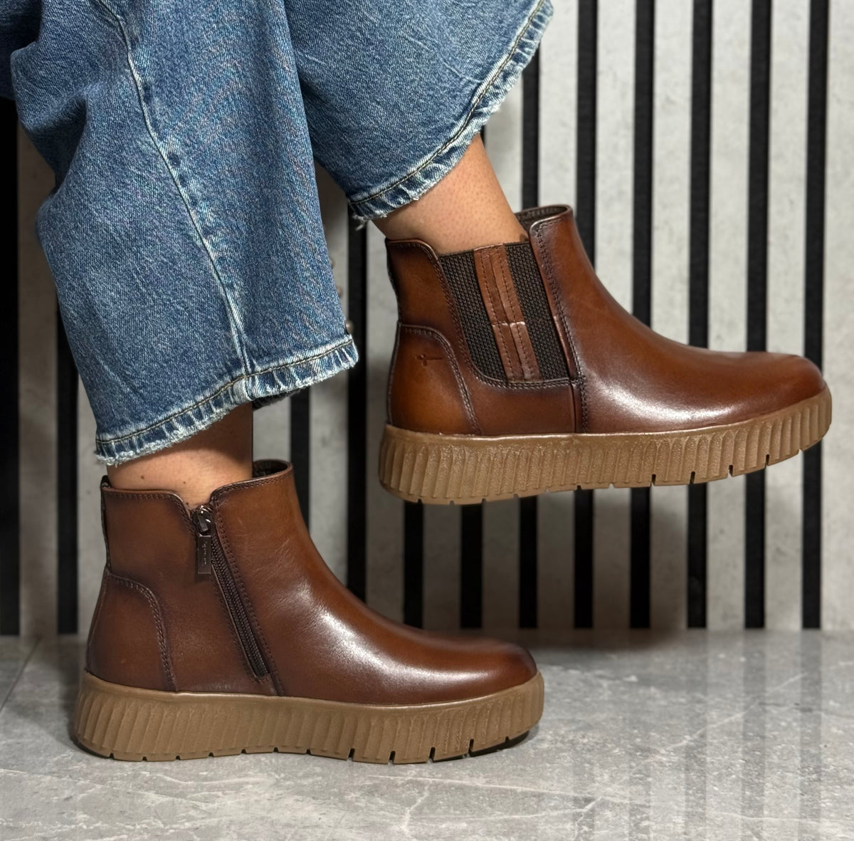 Tamaris Comfort - Cognac Leather Gum Sole Boot
