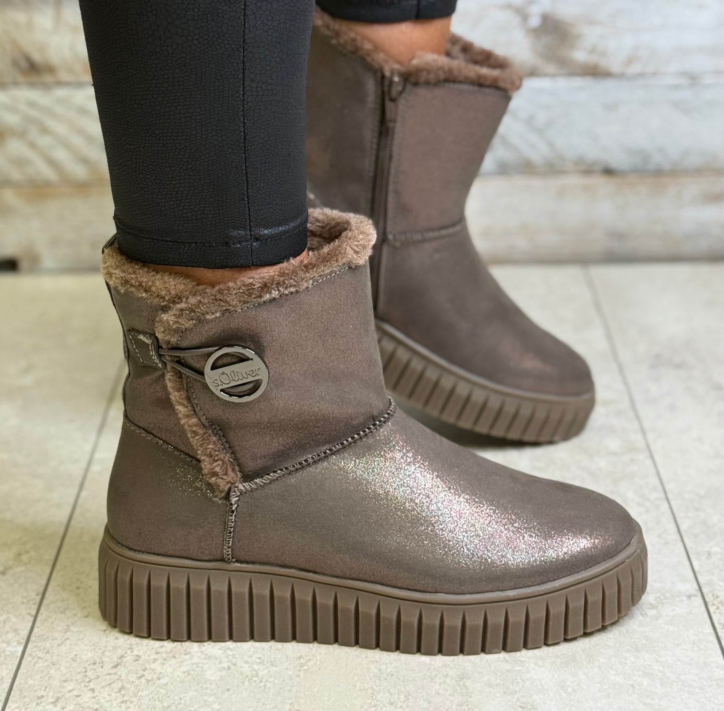 S Oliver - Bronze Glitter Lined Platform Boot