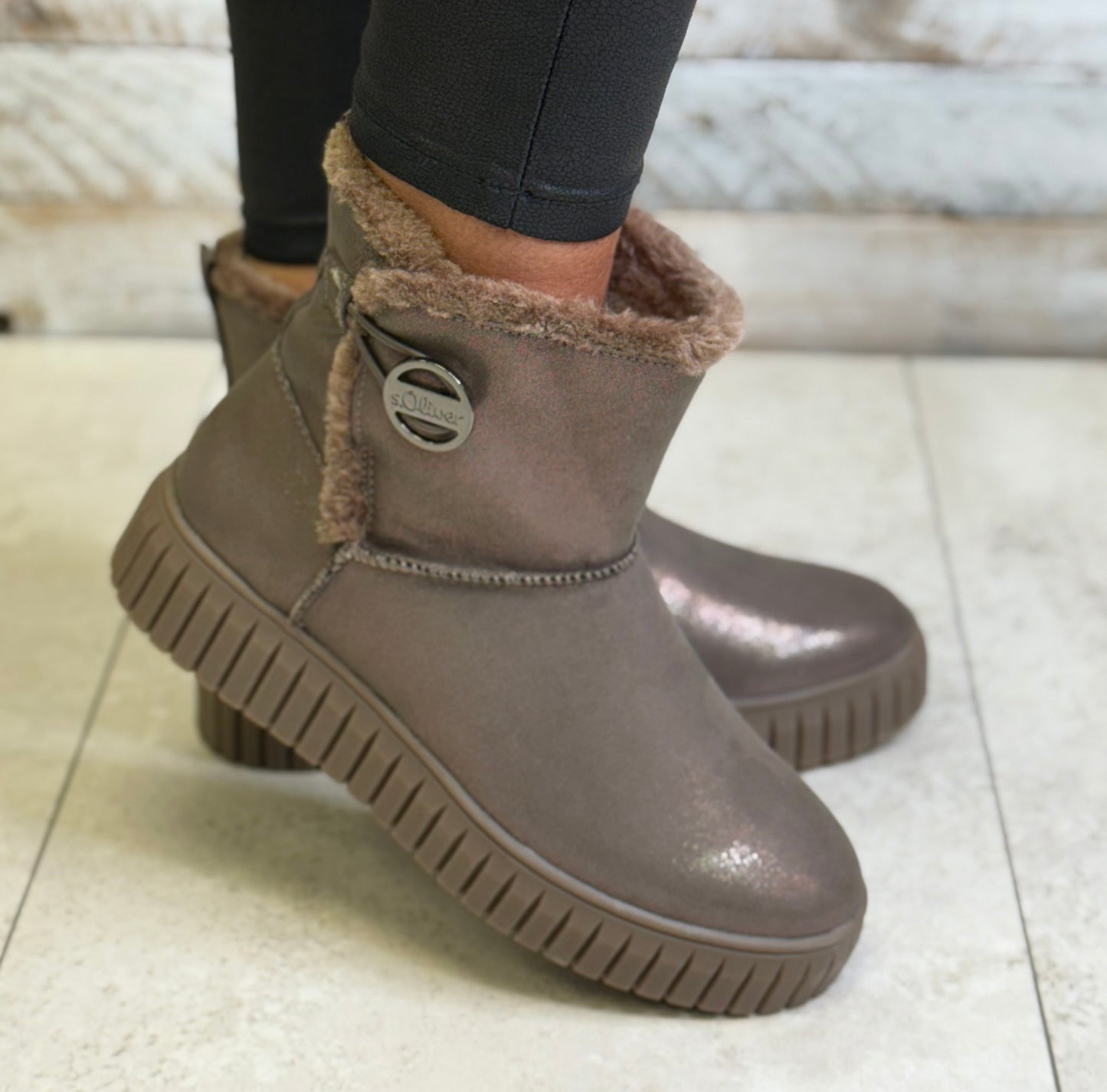 S Oliver - Bronze Glitter Lined Platform Boot
