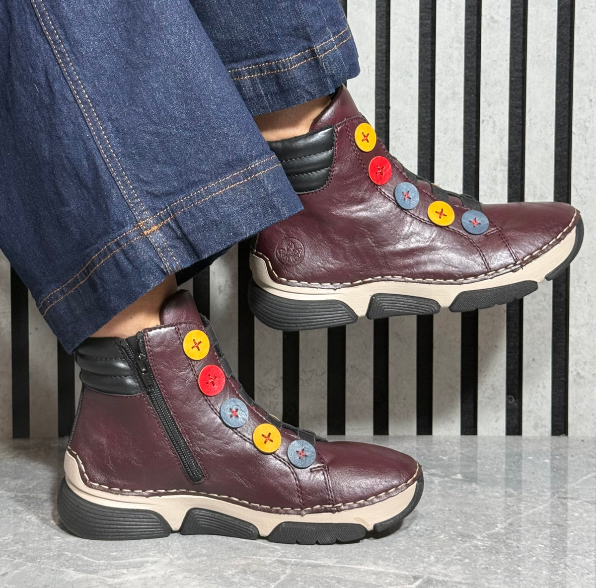 Rieker - Bordeaux Button Detail Boot
