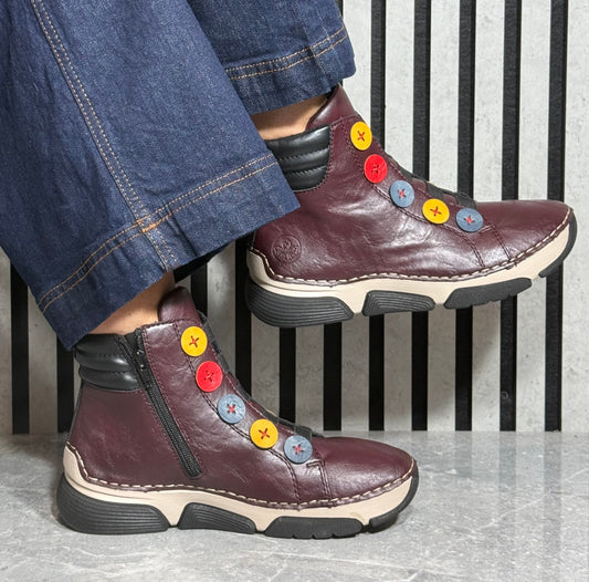 Rieker - Bordeaux Button Detail Boot