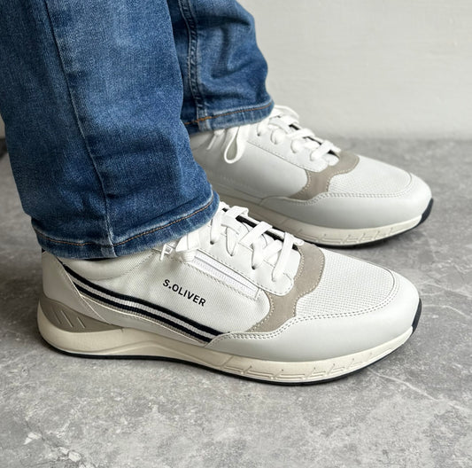 S Oliver -  Men’s White Side Zip Trainer