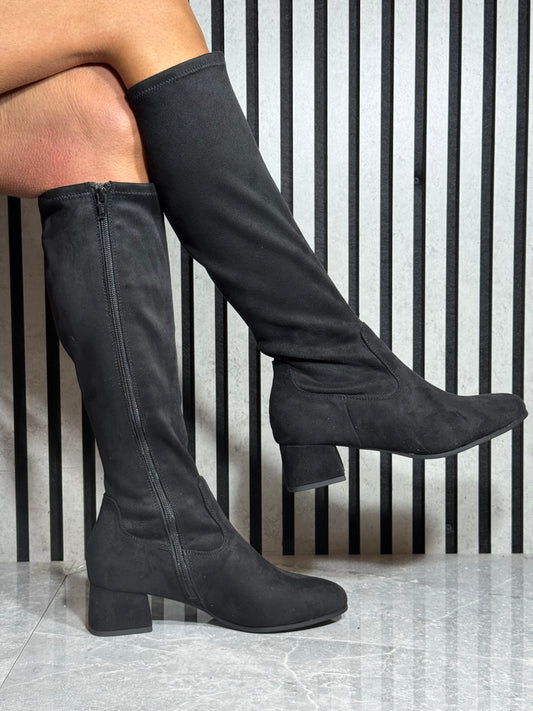 Jana -  Black Faux Suede Long Boot