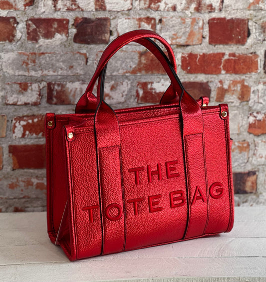 hannah k - Red Metallic Medium Tote