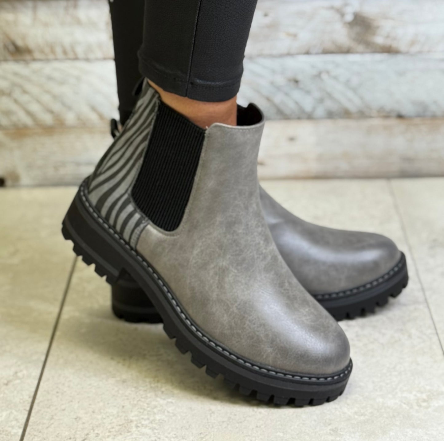 Lotus - 'Prescott' Grey/Zebra Print Chelsea Boot