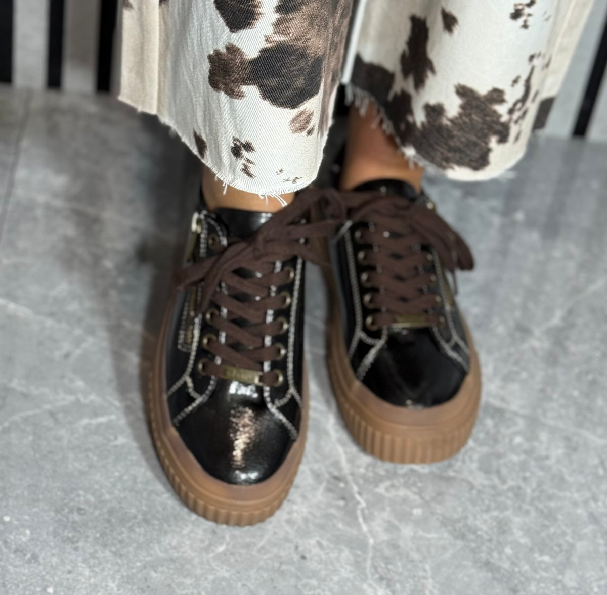 Lotus - 'Alexa' Brown Patent Gum Sole Trainer