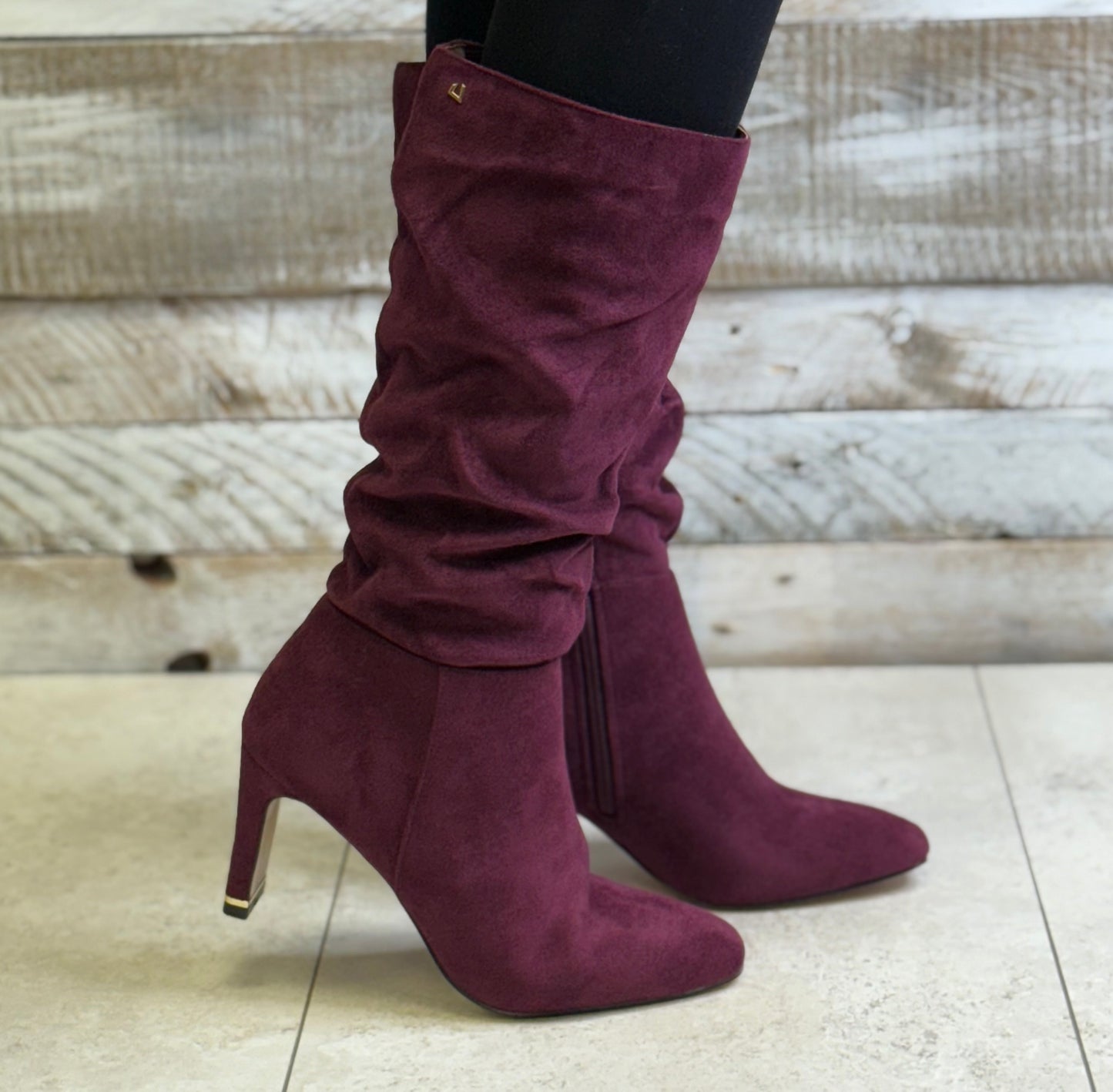 Una Healy - 'Chameleon' Cranberry Ruched Long Boot