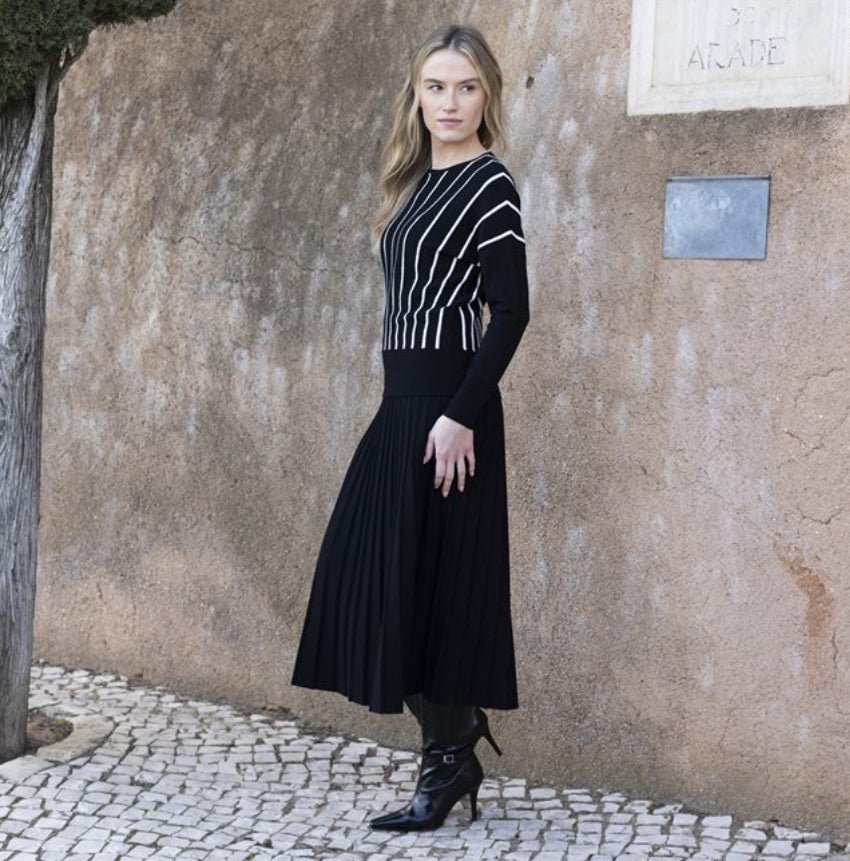 Marble - Black Vertical Stripe Relaxed Fit Jumper