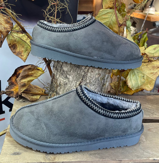 Ella - ‘Kelly’ Grey Faux Fur Lined Mule Slipper